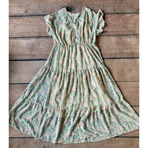 Ava And Viv Dainty Floral Tiered Chiffon Sheer Maxi Flutter Sleeve Boho Cottage